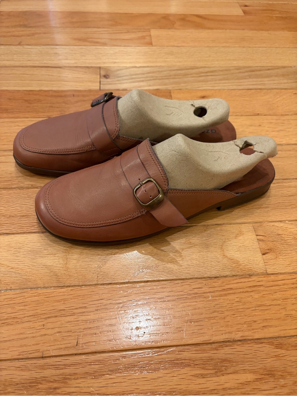 Azaleia Women's Brown Leather Slip-On Mules Decorative Buckle Made in Brazil